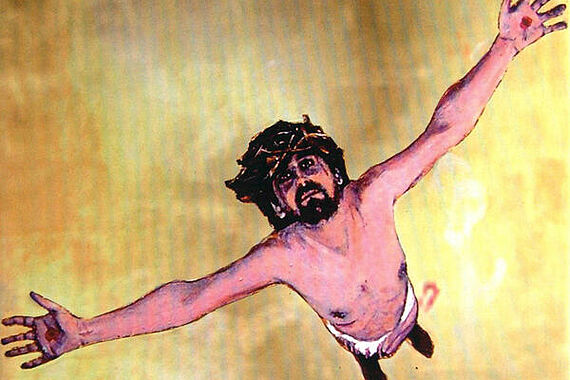 Das Bild "Jesus lebt" gehört zur neuen Ausstellung "Der Kreuzweg Jesu Christi", die in der Fastenzeit im Liborianum zu sehen ist. Bild: Sylvia Vandermeer