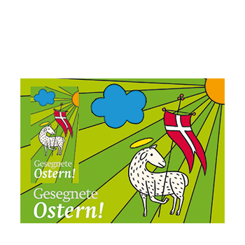 Fairtrade-"Osterlamm"-Schokogrußkarte: Kleine Schokoladen-Tafel auf bunter Postkarte 