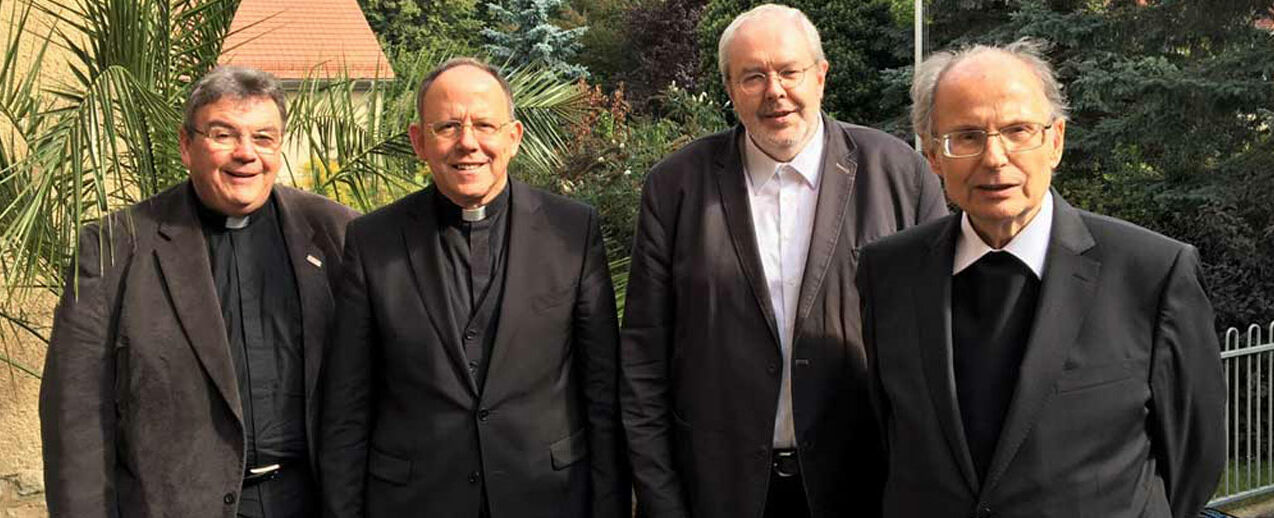 Priestertag des Bistums Erfurt, v.l.: Msgr. Georg Austen, Bischof Ulrich Neymeyr, Generalvikar Raimund Beck, Altbischof Dr. Joachim Wanke, Foto: Julian Heese