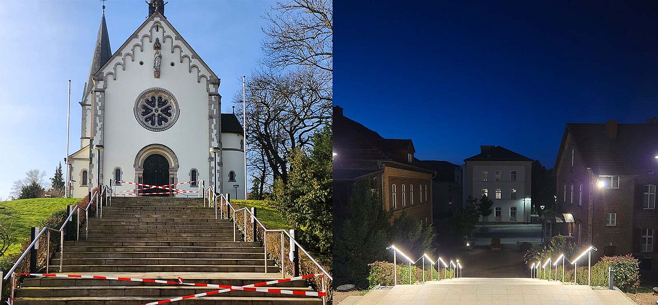 Der Treppenaufgang zur Pfarrkirche St. Elisabeth in Eschwege (Bistum Fulda) ist fertig – auch dank der Unterstützung durch das Bonifatiuswerk. Fotos: Katholische Kirchengemeinde St. Elisabeth Eschwege.