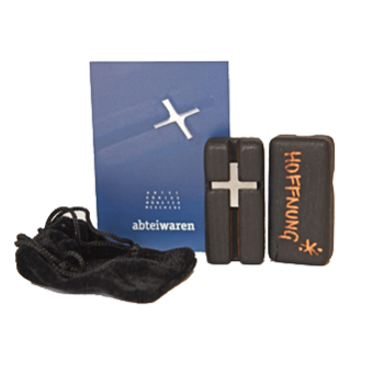 Festhaltekreuz mit Samtbeutel und Begleittext