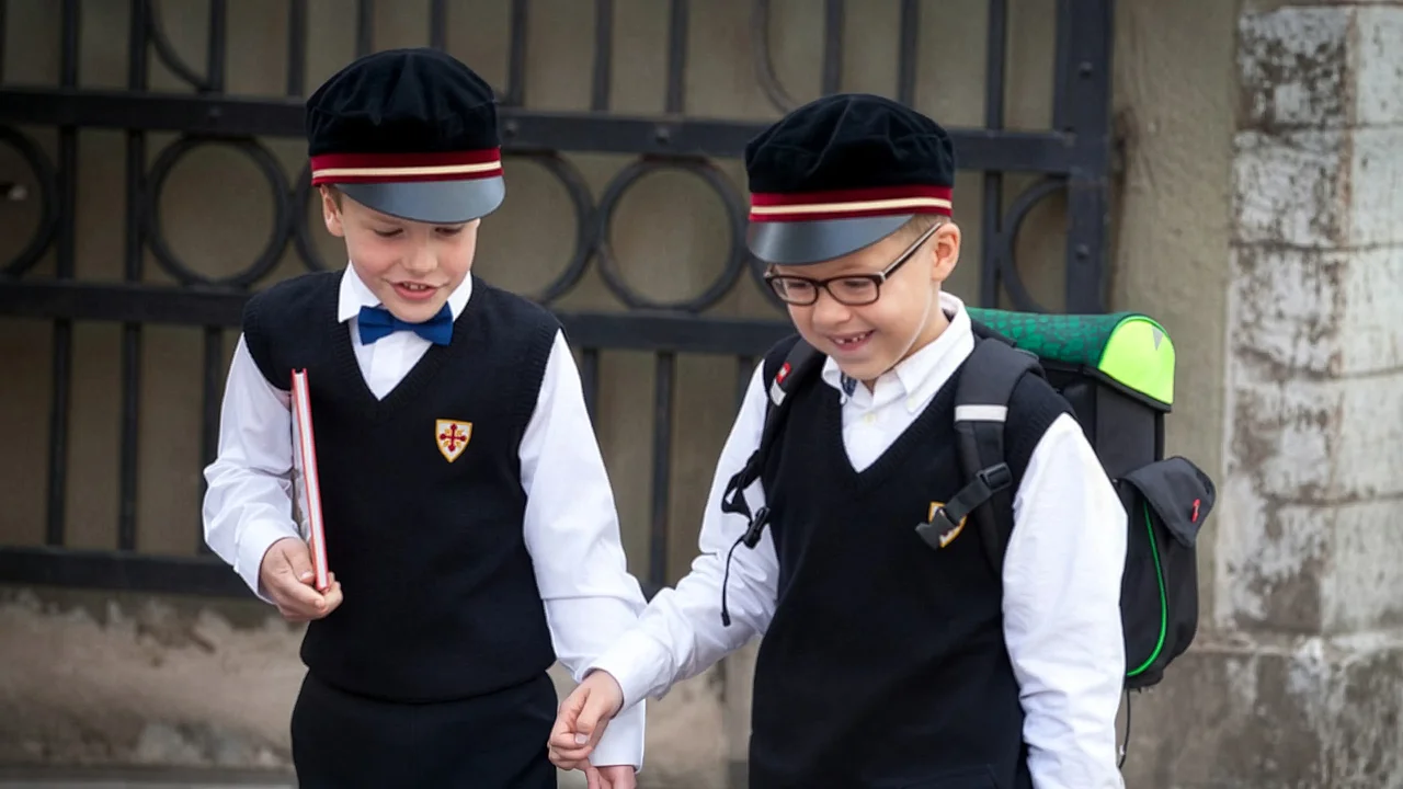 Zwei Schüler vor der Michaelschule in Tallinn. (Foto: Bonifatiuswerk)