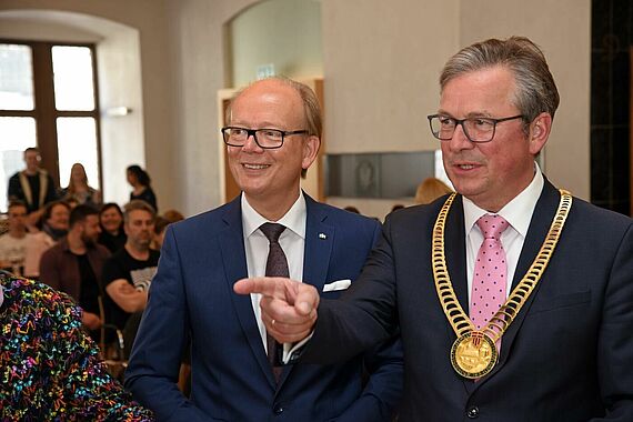 NRW-Landtagspräsident André Kuper und Paderborns Bürgermeister Michael Dreier. (Foto: Patrick Kleibold)