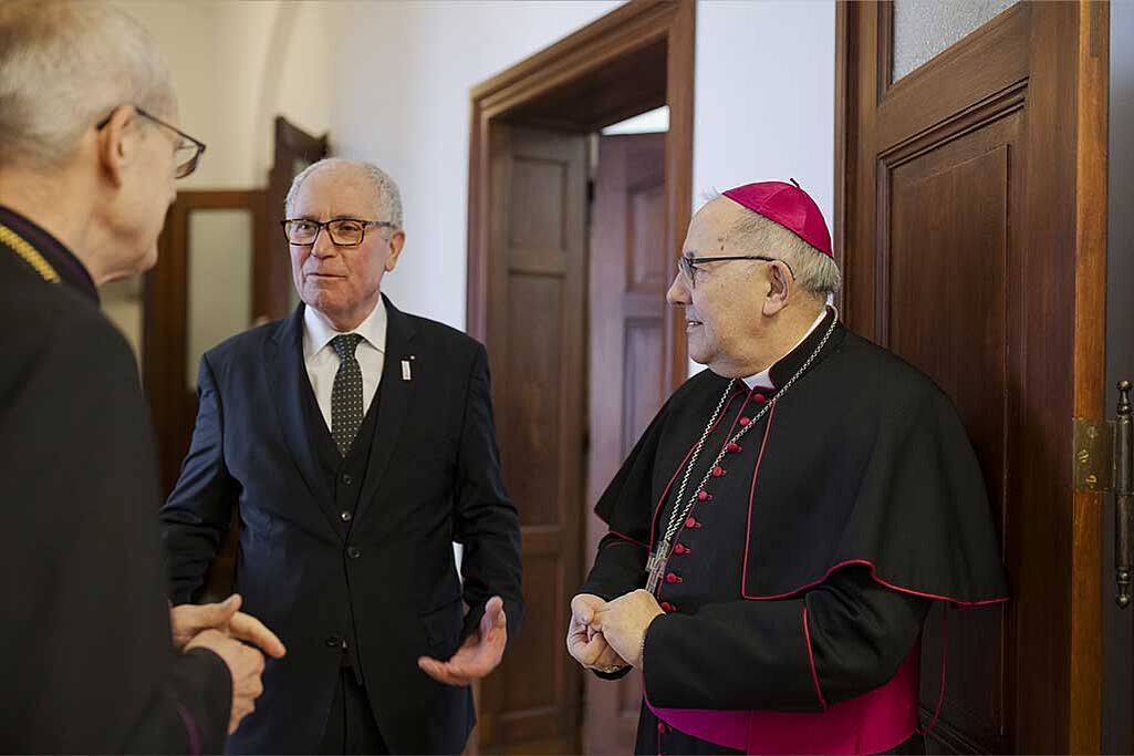 Bonifatiuswerk-Präsident Manfred Müller beim Neujahrsempfang des Bischofs. (Foto: Pawel Sosnowski)von Görlitz Wolfgang Ipolt. 