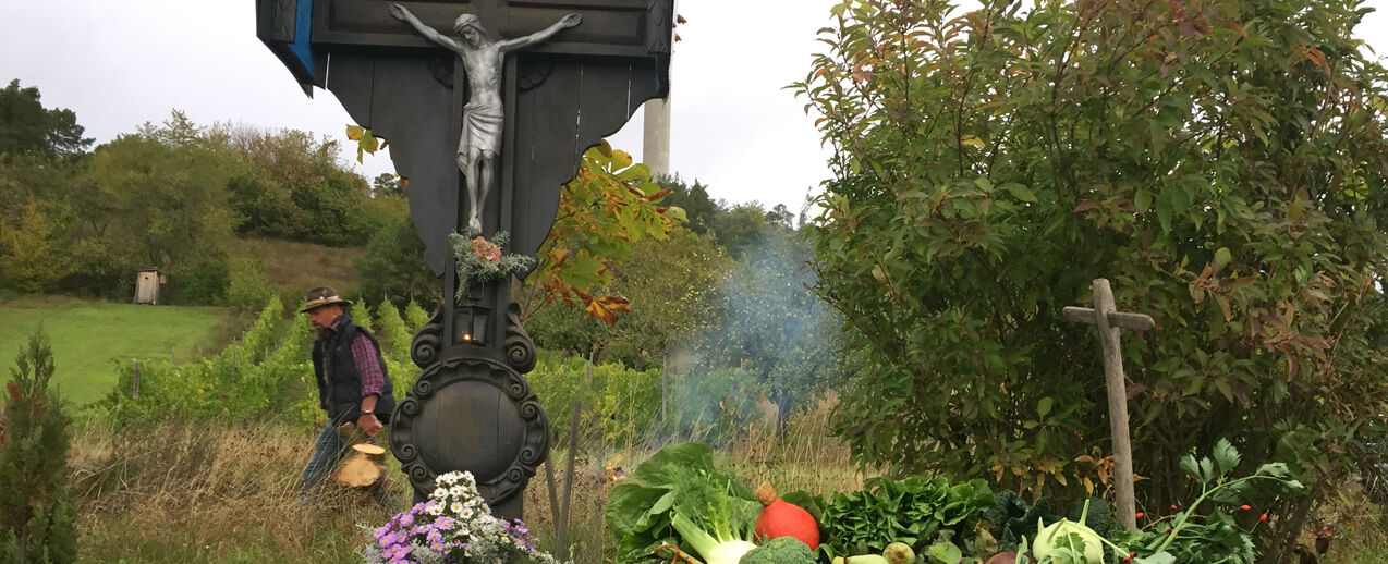 Pfarreiengemeinschaft Saalekreuz in Fuchsstadt feiert Wortgottesdienst am Weinberg (Foto: kath. Kirchenverwaltung Hammelburg) 