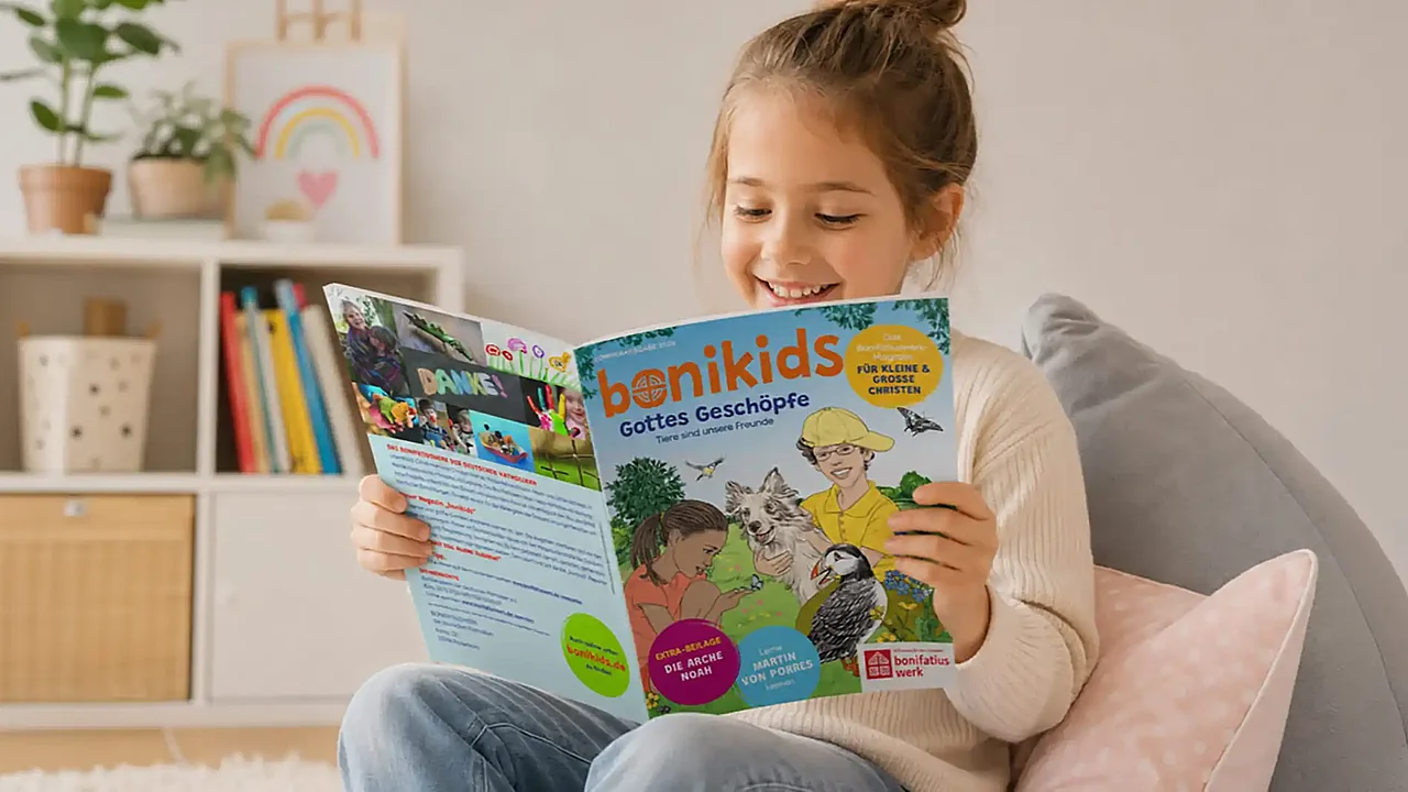 Das katholische Kindermagazin „bonikids“ ist ein religionspädagogisches Angebot für junge Leserinnen und Leser, um gleichzeitig spielerisch wie informativ die Inhalte unseres katholischen Glaubens zu entdecken. (Foto: KI generiert)