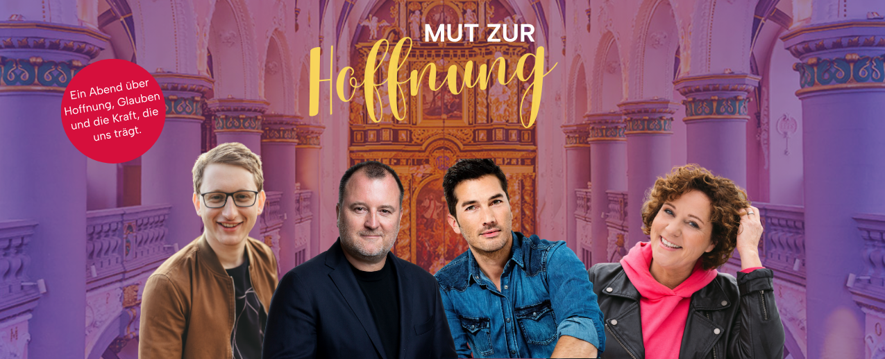 Am 29. Juli findet in der Paderborner Marktkirche eine Benefiz-Veranstaltung mit (von links) Samuel Rösch, Gewinner von "The Voice of Germany", Musikproduzent Michael Herberger Journalist und Moderator Stefan Gödde sowie WDR 2-Moderatorin Steffi Neu statt. Foto-Montage: Bonifatiuswerk