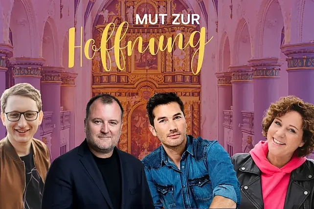 Am 29. Juli findet in der Paderborner Marktkirche eine Benefiz-Veranstaltung mit (von links) Samuel Rösch, Gewinner von "The Voice of Germany", Musikproduzent Michael Herberger Journalist und Moderator Stefan Gödde sowie WDR 2-Moderatorin Steffi Neu statt. (Foto-Montage: Bonifatiuswerk)
