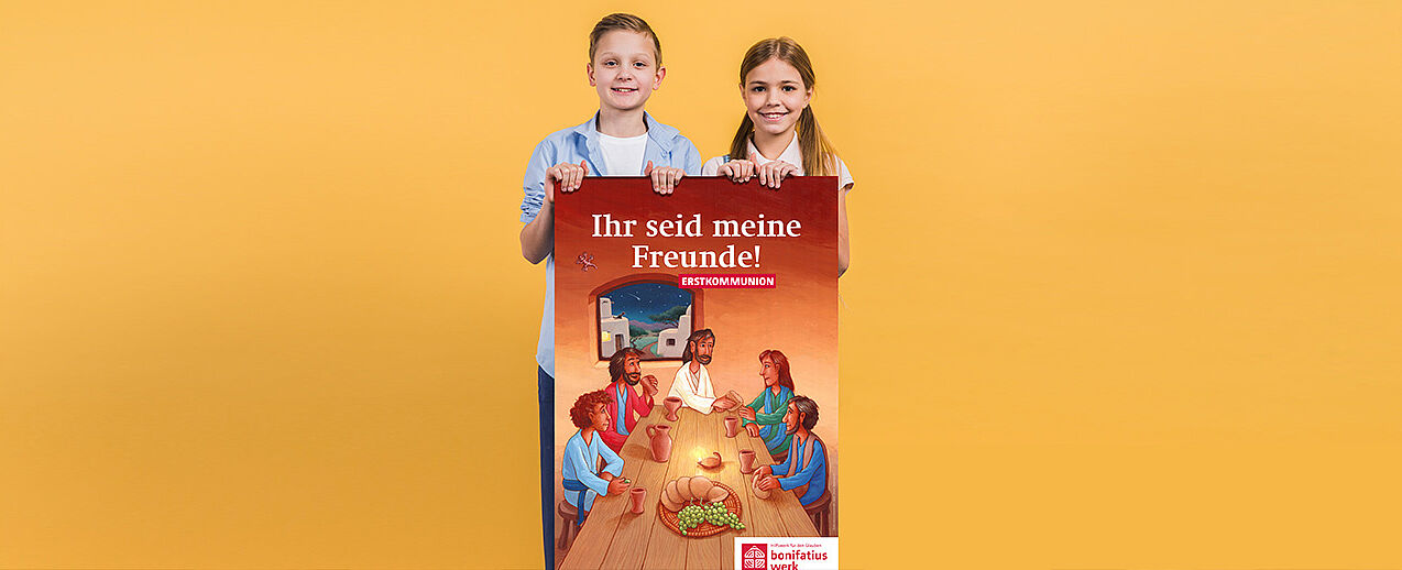 „Ihr seid meine Freunde“. Unter dieses Leitwort stellt das Bonifatiuswerk seine diesjährige Erstkommunion-Aktion. Es geht auf die Worte Jesu im Abendmahlsaal zurück.