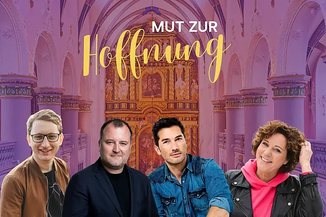 Am 29. Juli findet in der Paderborner Marktkirche eine Benefiz-Veranstaltung mit (von links) Samuel Rösch, Gewinner von "The Voice of Germany", Musikproduzent Michael Herberger Journalist und Moderator Stefan Gödde sowie WDR 2-Moderatorin Steffi Neu statt. (Foto-Montage: Bonifatiuswerk)