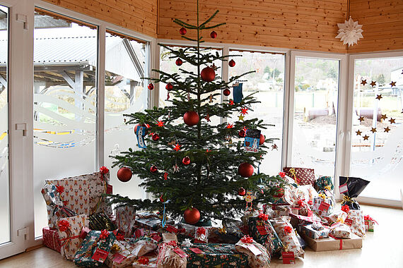 Der Weihnachtsbaum bekommt in den Tagen vor Weihnachten immer mehr Dekoration und Lichter angehangen. (Foto: Simon Helmers)