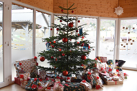 Der Weihnachtsbaum bekommt in den Tagen vor Weihnachten immer mehr Dekoration und Lichter angehangen. (Foto: Simon Helmers)