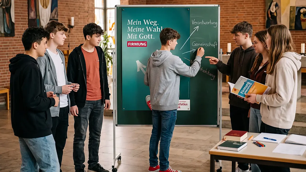 Das Leitwort der Firmaktion im Jahr 2027 lautet: „Mein Weg. Meine Wahl. Mit Gott.“ (Foto: KI generiert)