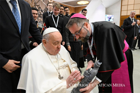 Koadjutorbischof Fredrik Hansen beim Empfang mit Papst Franziskus. (Foto: Vatican Media)