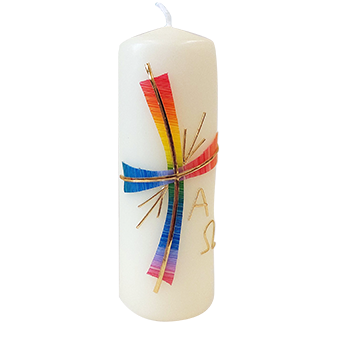  Osterkerze: Geschwungenes Regenbogenkreuz