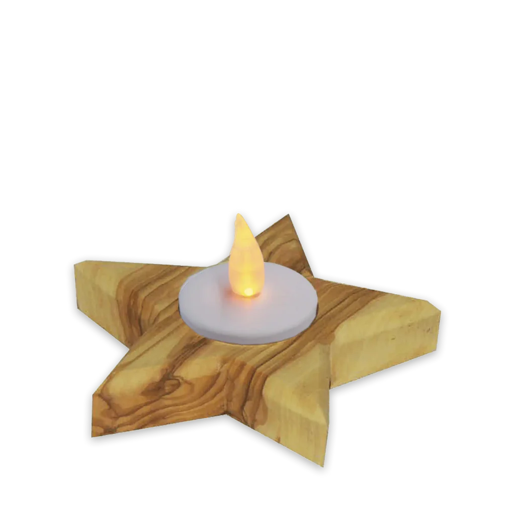  Teelichthalter:  Stern aus Olivenholz
