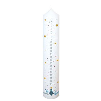 Adventskalender-Kerze: Tannenzweig und Sterne
